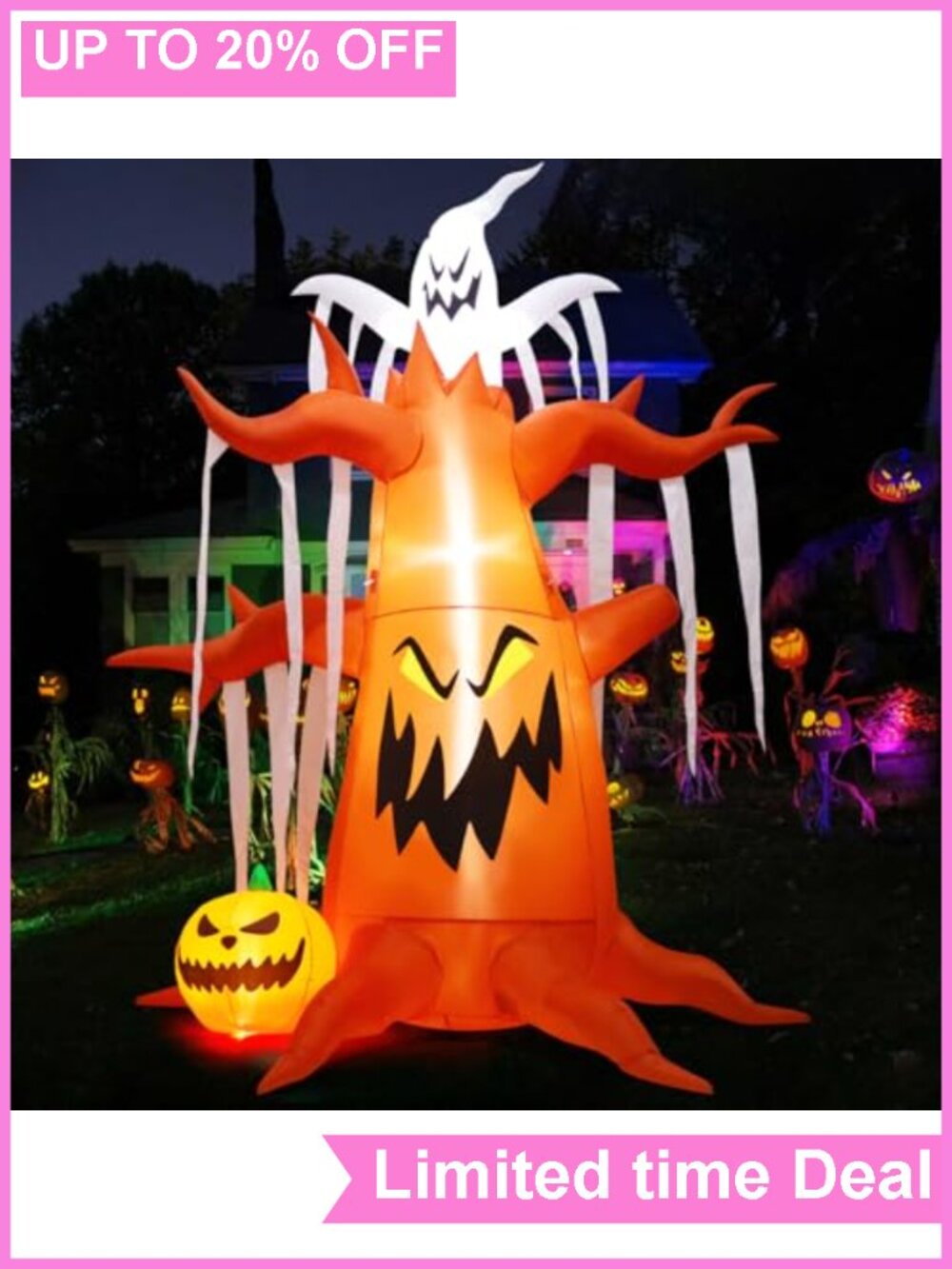 10 FT Halloween Inflatable Dead Tree Ghost Pumpkin LED Yard Decor